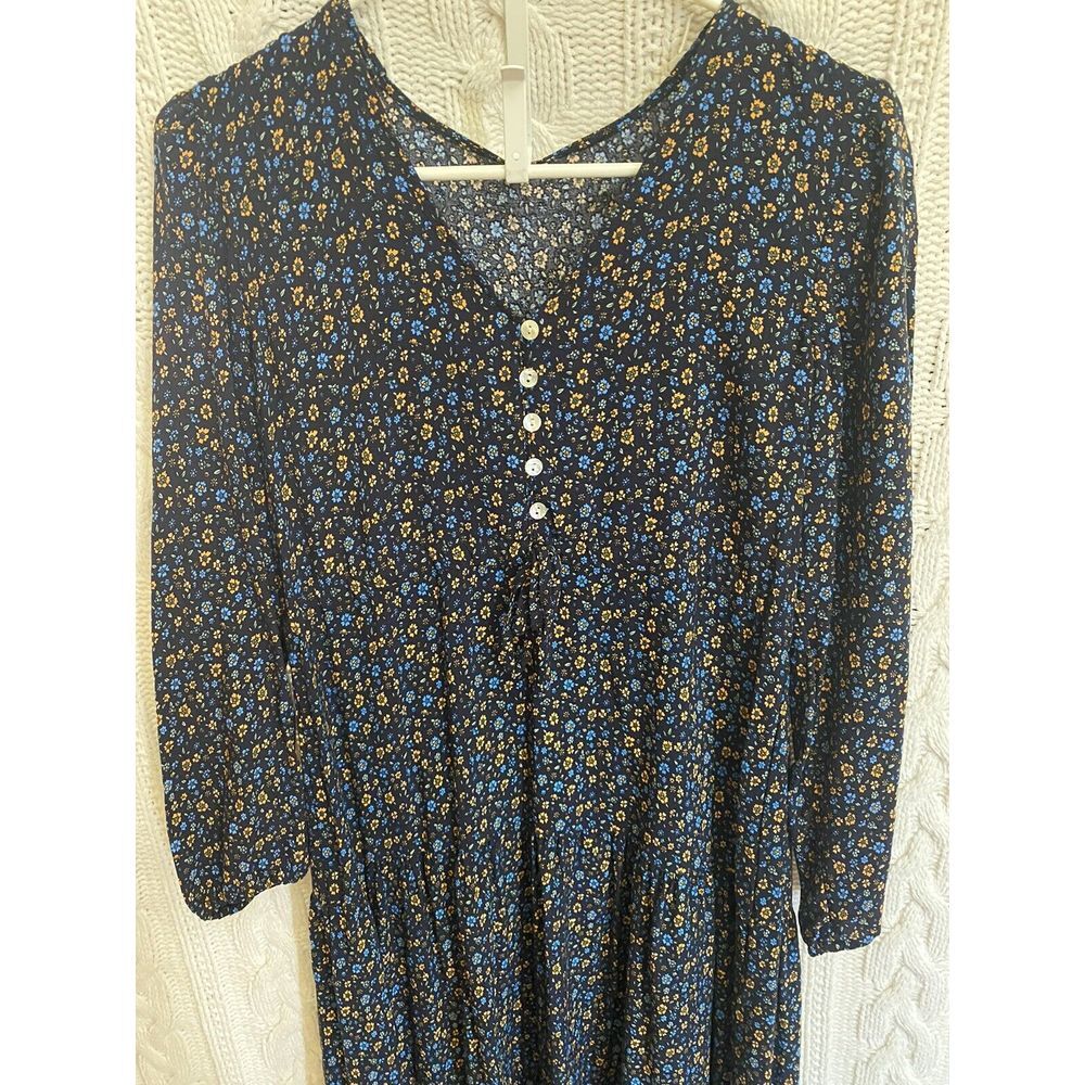Shein Cottagecore Gothcore Maxi Navy Floral 3/4 Sleeve Tiered Dress Women's S - Picture 3 of 9